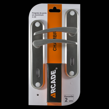 pack 2 poignées de porte aluminium à clé - entraxe 165mm