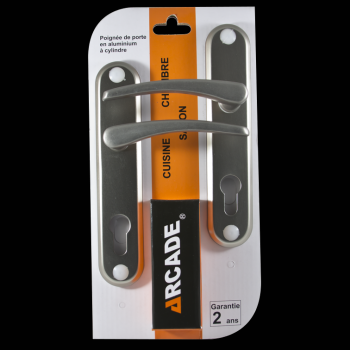Pack 2 poignées de porte aluminium trou de cylindre - entraxe 165mm