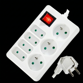 Bloc Multiprise avec interrupteur 3x16A / 4x6A - Câble 1m 3G1.0mm²
