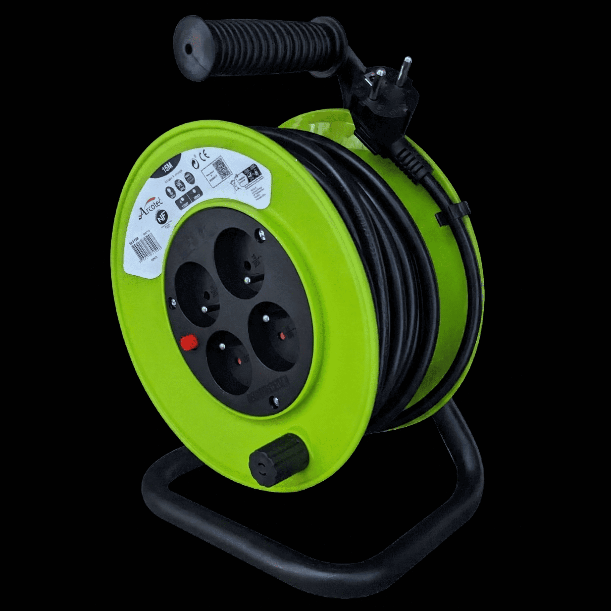 Enrouleur électrique bricolage 15m / 3G1,5mm² / IP20 - 4x16A(2P+T)