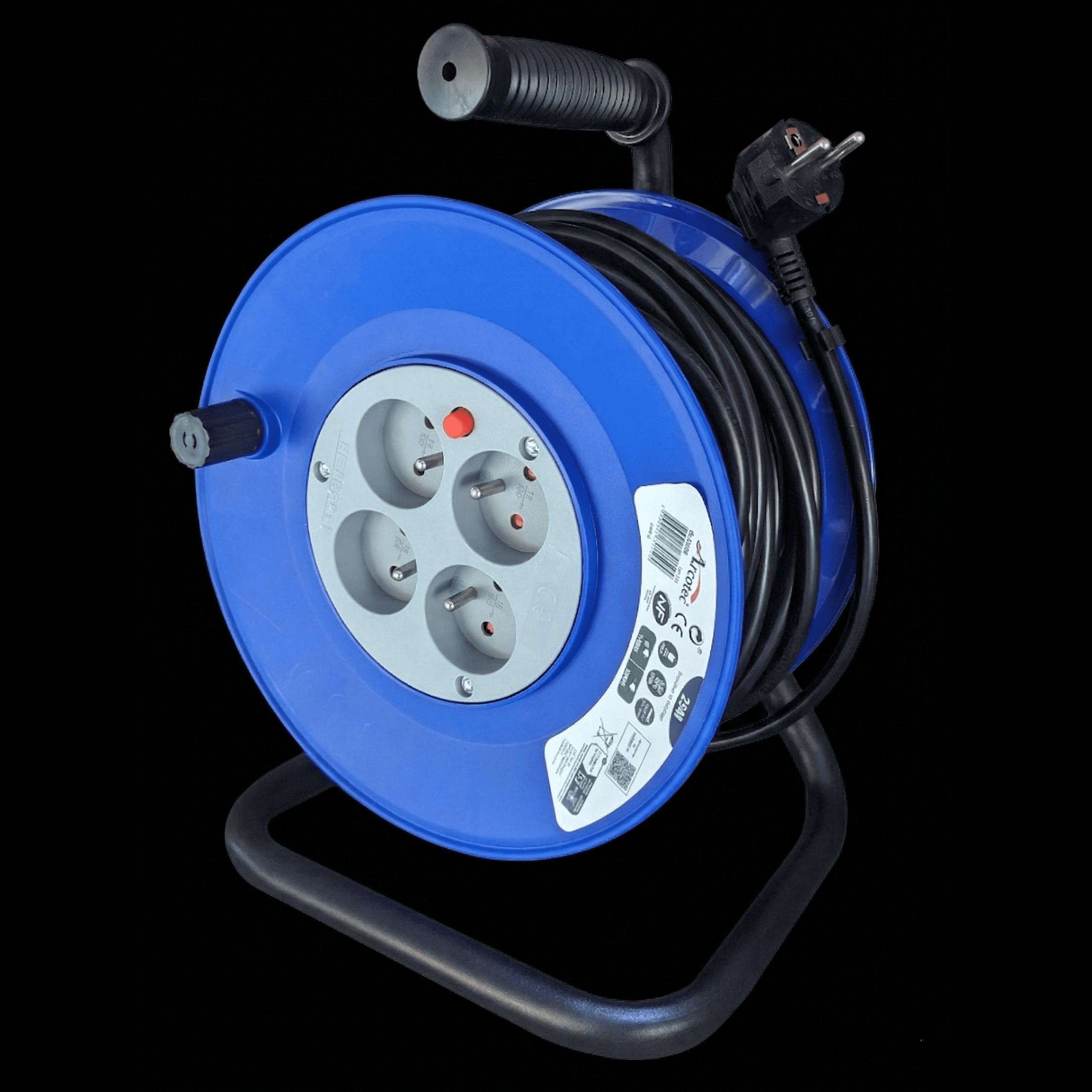Enrouleur électrique bricolage 25m / 3G1,5mm² / IP20 - 4x16A(2P+T)