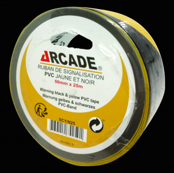 Adhésif Marquage au Sol PVC Noir&Jaune 25mx50mm