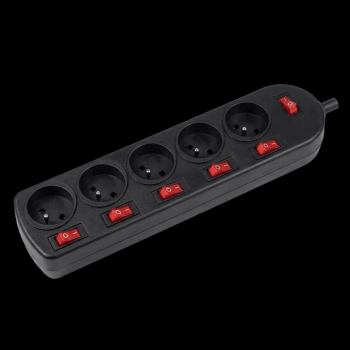 Bloc multiprise noir avec 6 interrupteurs 5x16A (2P+T) - Câble 1,5m 3G1,5mm²
